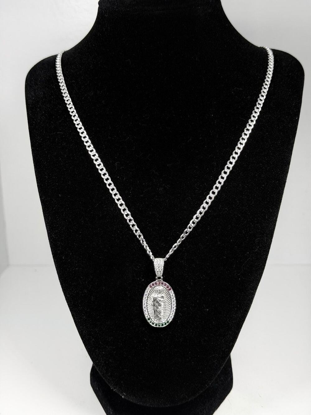 925 Sterling Silver San Judas Tadeo Pendant Necklace 20 Inch Curb Chain Italy